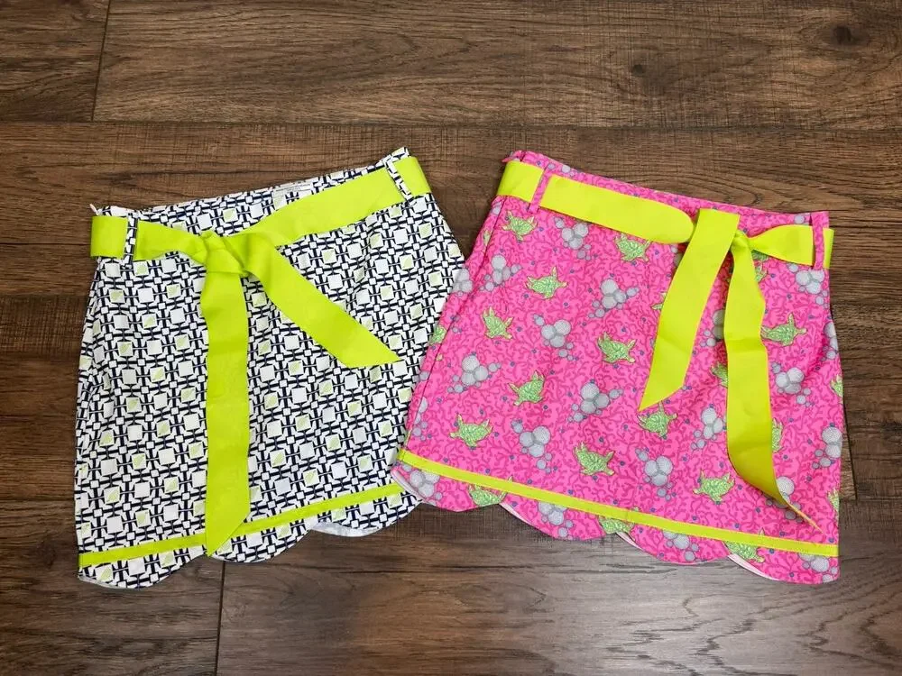 Turtles & Tees Girls Sz 7/8 Tennis Golf Skort Skirts Set Of 2 Scallop Hem Ribbon